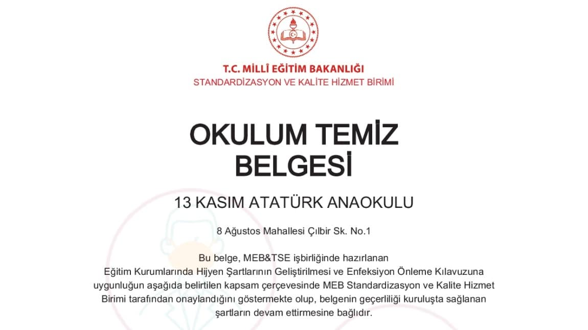 Okulum Temiz Belgesi Almaya Hak Kazandık